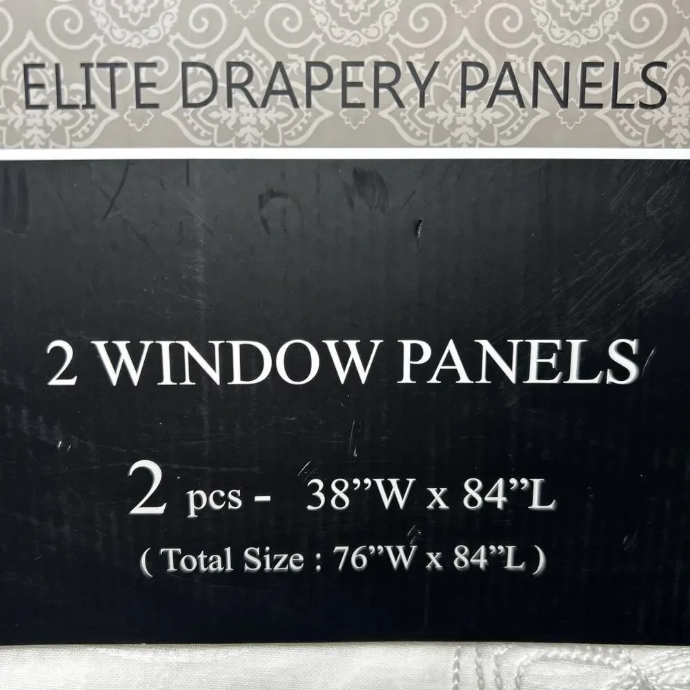 NEW Designer Collection Elite Drapery 2 Window Panels 38 x 84 White Sheer Floral